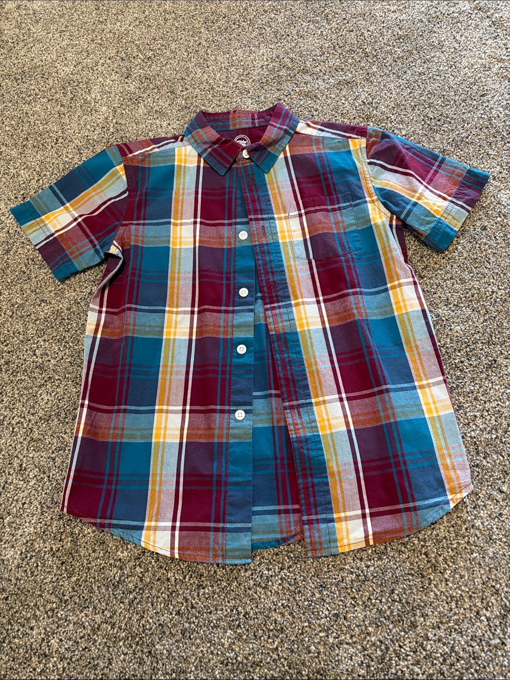 wonder nation Short-Sleeve Plaid Button-Down in Teal, Burgundy & Yellow